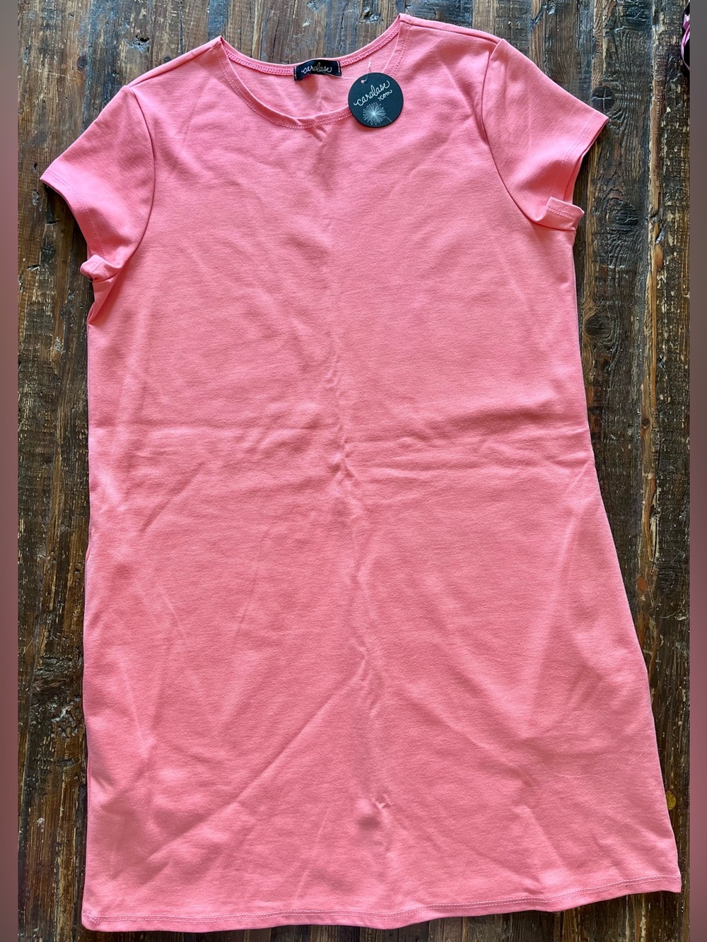 Caralase Coral Pink Short Sleeve Shift Dress Sz M